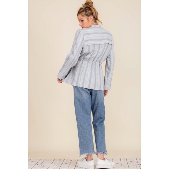 Thread Essentials Soft Lightweight Stripe Linen Jacket M Blue White 9730 - Picture 4 of 10